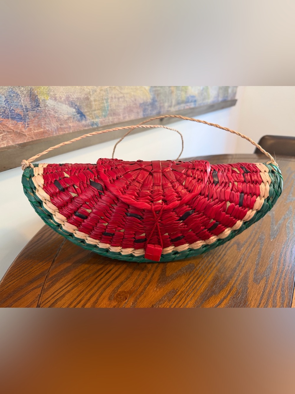 Handwoven Watermelon Straw Crossbody Bag